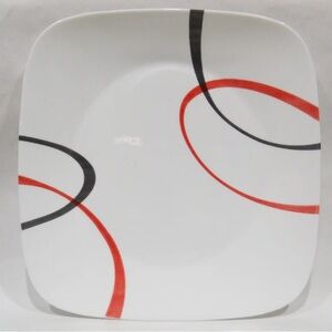 🔥🔥CORELLE SIMPLE LINES Red & Black 10 1/2" Square Dinner Plate